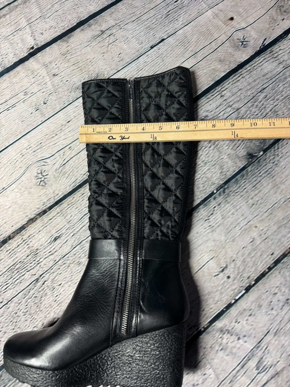 Michael Kors Black Quilted Leather Wedge Knee Winter Boots Sherpa Lined Sz 8 US - Picture 12 of 16